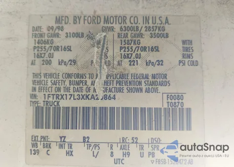 1999 Ford F-150 Lariat/Xl/Xlt z USA, uszkodzony, nr VIN 1FTRX17L3XKA20864